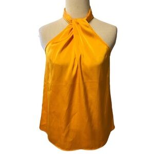 Joie golden orange bare shoulder top with high crossover neckline, small, new